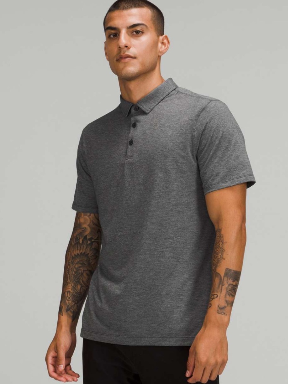 LULULEMON Tech Men's Grey Black Short-Sleeve Polo Shirt Golf Tennis Business XL